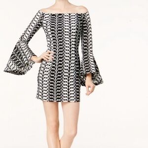 Bardot | Black & White Flare Sleeve Midi Dress